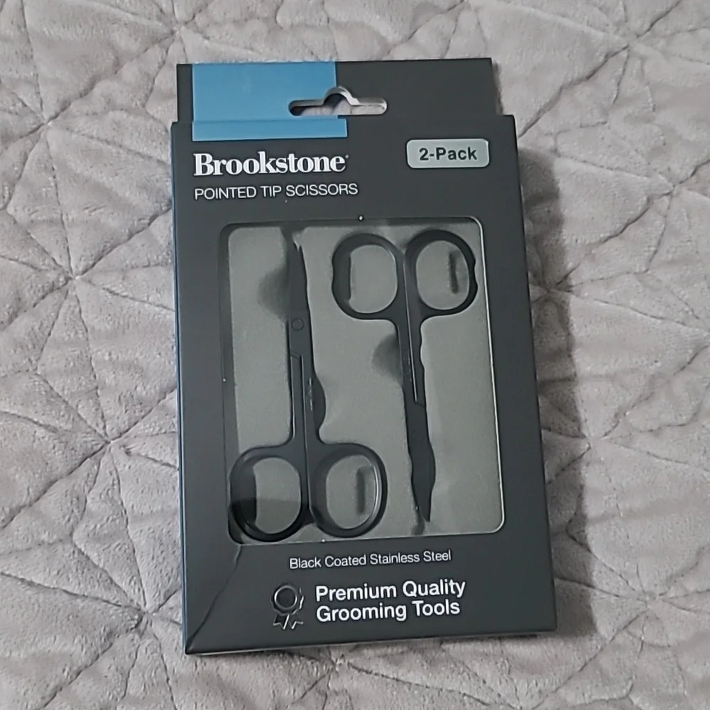 🆕 Brookstone Black Coated Stainless Steel Pointed Tip Grooming Scissors Kit